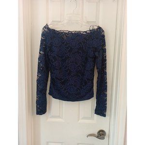 Nwt Women's Ambiance Blue Floral Lace Lined Blouse Size Large